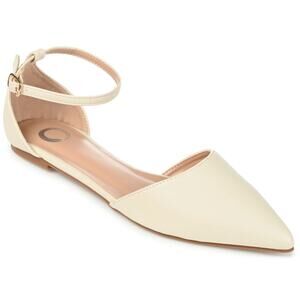 Journee Collection Women s Reba Ankle Strap Pointed Ballet Flats, Bone Size 7.5W